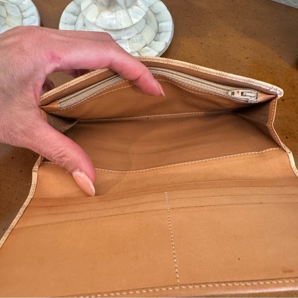 CELINE Long Wallet Macadam Pattern Leather Brown Clasp Purse Beige - Picture 10 of 11